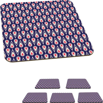 Onderzetters voor glazen - Patronen - Vintage - Blauw - Rood - 10x10 cm - Glasonderzetters - 6 stuks