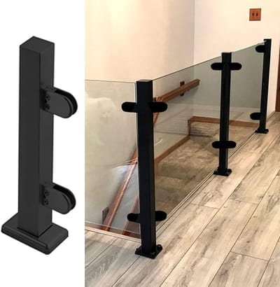 Balustrade Paal - Leuninghouder - Terras Afscheiding - Roestvrij Staal - 130 cm Hoog - Zwart