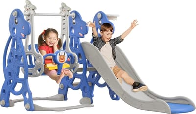 Kinder Glijbaan Schommel - Speeltoestel Buiten - Buiten Spelen - Inclusief Basketbalmand - 175 x 40 x 105 cm