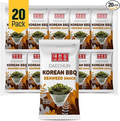 DAECHUN (Choi's1) Koreaanse BBQ-zeewiersnacks, 4gr x 20-pack, Product uit Korea, Keto, glutenvrij, vol vezels, vitamine, mineralen, eiwitrijke snack, gezonde snack, omega 3's., 80gr