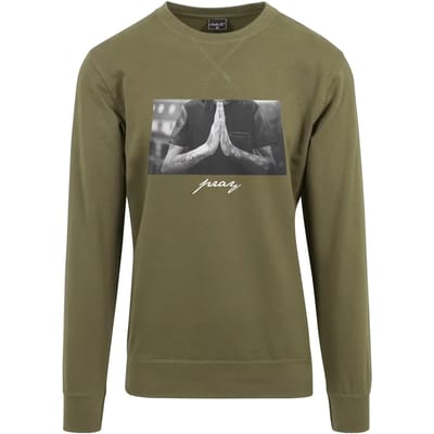 Mister Tee - Pray Crewneck sweater/trui - L - Olijfgroen