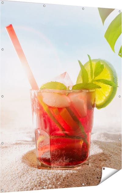 Gards Tuinposter Cocktail Mix Drankje op het Strand - 120x160 cm - Tuindoek - Tuindecoratie - Wanddecoratie buiten - Tuinschilderij