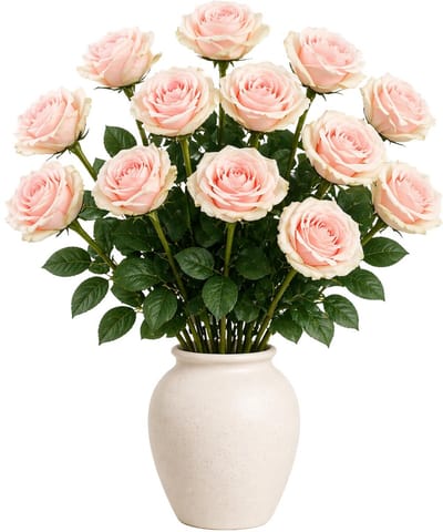 Mica Decorations Kunstbloem Roos Valentine - 10x - H59 cm - lichtroze - kunststof - stelen kunstbloemen - boeket - rozen bloemetjes - Valentijnsdag
