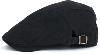 Flatcap Katoen Zwart- Zwarte platte pet met gesp - Verstelbaar - Mannen/Vrouwen Onesize