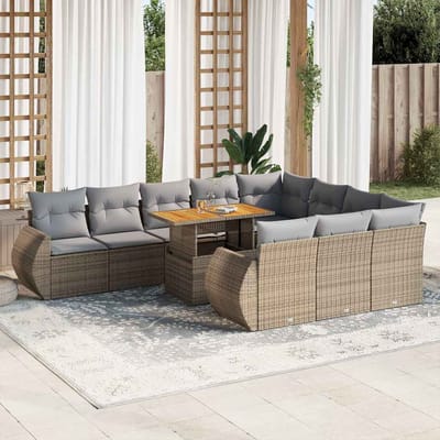 vidaXL - 11-delige - Tuinset - met - kussens - poly - rattan - beige