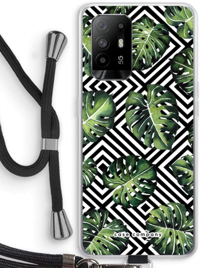 Case Company® - Hoesje met koord geschikt voor Oppo A94 5G hoesje met Koord - Geometrische jungle - Telefoonhoesje met Zwart Koord - Bescherming aan alle Kanten en Over de Schermrand