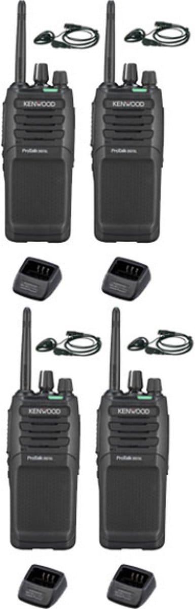 Set van 4 Kenwood TK-3701D IP55 Portofoon met D-shape oortje en tafellader