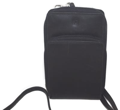 Oi zwart lederen Festival tasje verticaal / plat herentasje of damestasje met pasjesvakjes / rits tasje voor vakantie / dun schoudertasje met ritsen / RFID safe / zwart leer / 406
