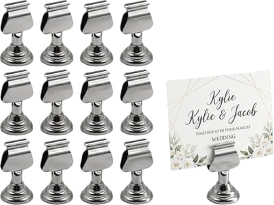 Tafelnaamplaatjes Metaal - Kaarthouders Menuhouders - Feestdecoratie Organiseren - Robuuste Zilveren Afwerking - 43 cm Hoog - Zilver