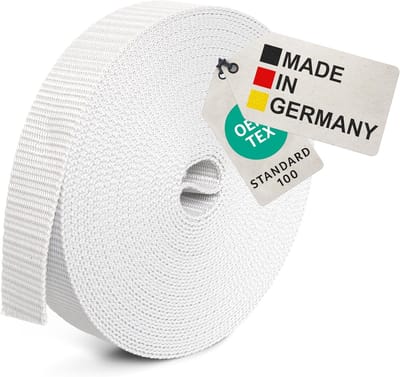 Universele Spanband - Bevestigingsband Montageband - Naaien Bevestigen - Hoge Scheurvastheid Gemaakt Duitsland - 10 Meter 40mm - Wit