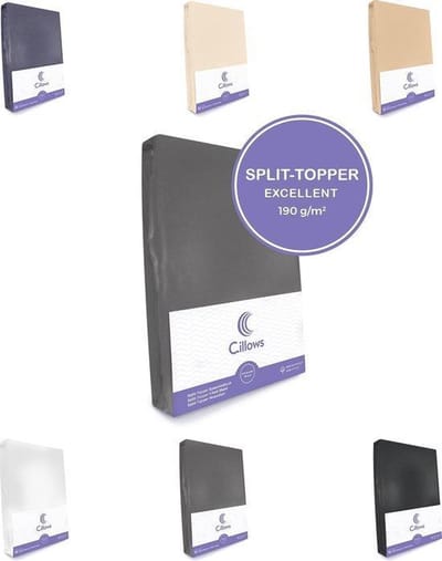 Cillows Excellent Jersey Hoeslaken voor Split Topper - 160x200 cm - (tot 5/12 cm hoogte) – Donker grijs
