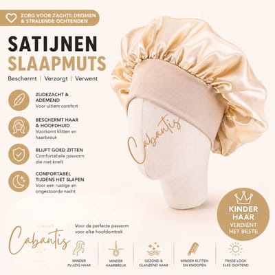 Cabantis® Kinder Slaapmuts Satijn – Anti Pluis & Klitten – Zachte Bonnet voor Krullen – Beschermt Haar tijdens Slapen – Comfortabele Pasvorm - Beige