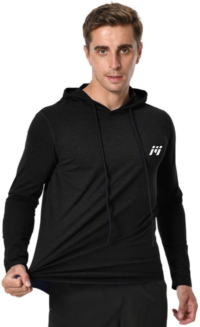 MEETYOO Lange Mouw Workout Hoodie Shirts Voor Heren, Lichtgewicht Atletisch Hardloop Hoodie T-Shirt Gym Vissen Sweatshirts-Zwart-S (Het LOGO-patroon op de borst wordt willekeurig geleverd)