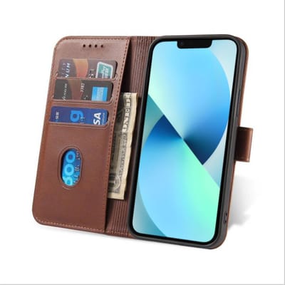 Smartphonica iPhone 13 Mini kunstleren hoesje met magnetische sluiting en pashouders book case - Donkerbruin geschikt voor iPhone 13 Mini