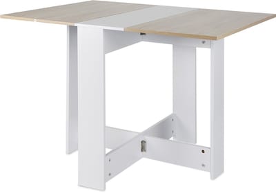 PIPIPOXER-Inklapbare Tafel| Eettafel Uitschuifbaar| Opvouwbaar| 102.5*76*73cm-Wit + Eiken