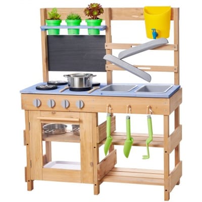 VEVOR Speelkeuken, Kinderkeuken, Speelgoedkeuken met Fornuis, Haken, Spoelbak, Plantspatel, Spatels, Handvatten, Kookgerei & Accessoires, Houten Keuken voor Kinderen vanaf 3 jaar, 762x324x914 mm