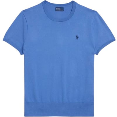 Polo Ralph Lauren SS26 Pony Geborduurd Ronde Hals Korte Mouw Gebreide Top Standaard Pasvorm Dames tops WMPOSWENC021554-400 S blue