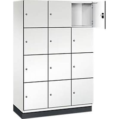 C+P Cambio lockerkast, 3 vakken, 12 vakken, met plint, B 1200 x D 525 x H 1980 mm, verkeerswit/wit