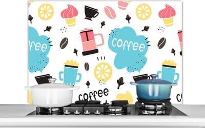 Spatscherm keuken 100x65 cm - Kookplaat achterwand Patronen - Koffiebonen - Koffie - IJs - Muurbeschermer - Spatwand fornuis - Hoogwaardig aluminium