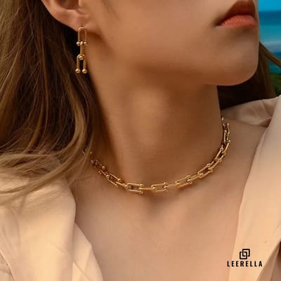 Leerella Luxe U-Vormige Schakel Ketting – Stijlvolle RVS Halsketting in Goud-Kleur – Verstelbaar 41+5 cm – Modern & Duurzaam