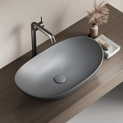 Opzetwastafel Ovaal - Keramiek Wastafel - Badkamer Toilet - Krasbestendig Glazuur - 61.5 x 36 cm - Matgrijs