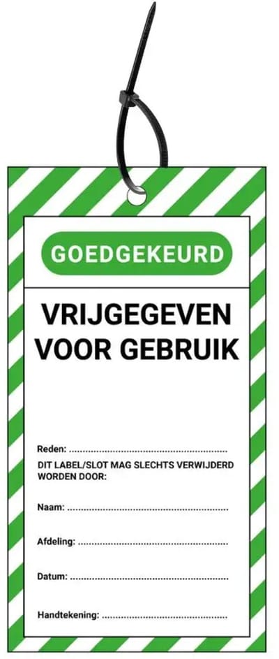 LOTO tags vrijgegeven voor gebruik NL - 10 stuks - inclusief tiewraps