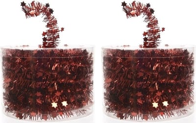 Decoris Kerstslinger - 2x - rood - folieslinger - 700 cm - Kerstversiering en decoratie