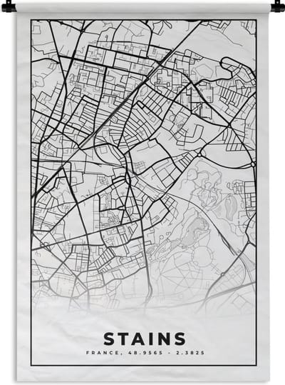 Wandkleed - Wanddoek - Stains - Stadskaart – Plattegrond – Kaart – Frankrijk - Zwart wit - 120x180 cm - Wandtapijt