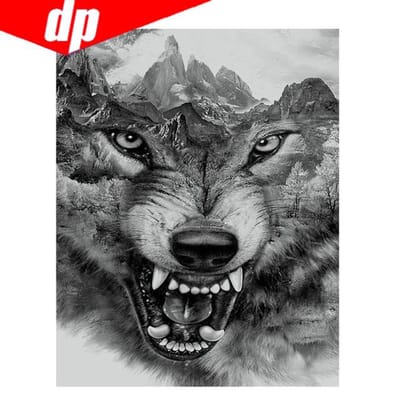 Broderie Diamant 5D animal loup DIY Point de Croix Image Diamant Rond Complet 20X30 gray
