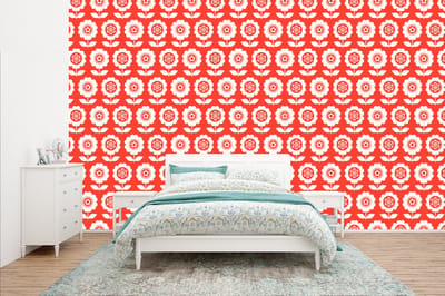 Behang - Fotobehang Bloemen - Patroon - Rood - Breedte 400 cm x hoogte 240 cm