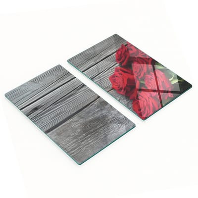 Decoratieve snijplanken van gehard glas met rode rozen, 2x30x52 cm