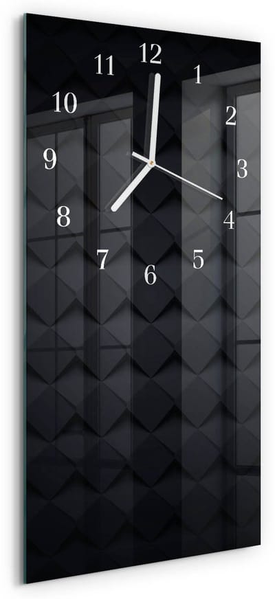 Tulup Wandklok - Patroon Klok Glas Met Opdruk - 30x60 cm - Zwart Moderne Wandklok Glas - Witte Handen - Rechthoekige Wandklok - Klok Glas Met Opdruk - Moderne Wandklok Glas