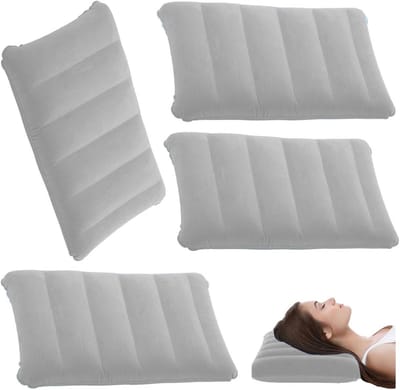 Opblaasbaar Kampeerkussen - Reiskussen Neksteun - Comfortabel Reizen - Compact Opvouwbaar - 4 Stuks - Grijs