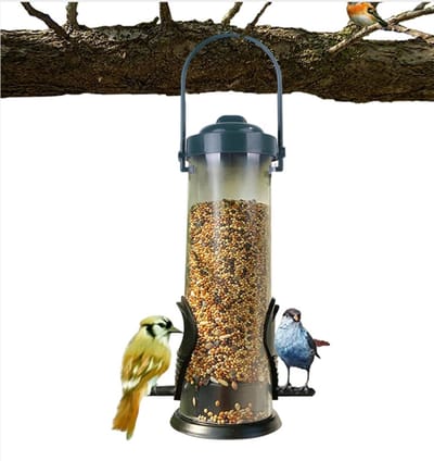 Voedersilo voor Tuinvogels – 2 Openingen - Vogelvoedersilo voor Kleine Vogels - Hangend Vogelvoederhuisje van 23cm - Vogelvoer Silo - Kunststof - Donkergroen
