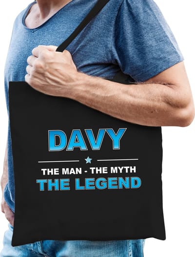 Naam cadeau Tasje voor Davy - The man, The myth the Legend - katoenen - zwart - verjaardag - vaderdag - collega - vriendin