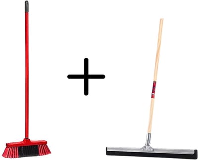 Synx Tools Binnenbezem Rood + Vloertrekker 35cm met Steel 120cm - Kamerveger – Vloerreiniger – Moppen - Zachte bezem met steel 130cm