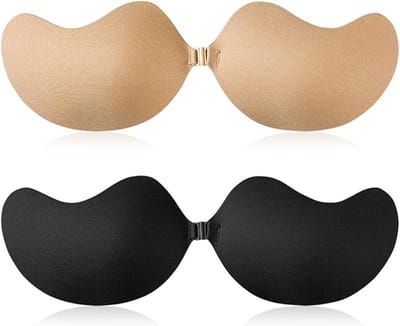 2 paar plakbeha, push-up, onzichtbare push-up plakbeha, zonder bandjes, plakbeha, herbruikbare plakbeha, onzichtbare beha geschikt voor avondjurk, bruidsjurk, badpak en rugvrij (zwart, naakt)