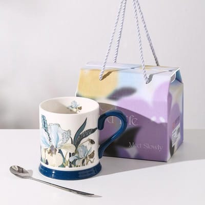 Bloeiende Bloemen Keramische Waterbeker met Deksel Koppels Vakantiecadeau Koppels Mok Hooguitziend Water Souvenir 401-500ml