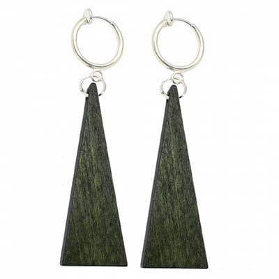 Klem oorbellen- hout- legergroen- hout- zilverkleur-geen gaatje-Charme Bijoux