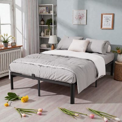 KUTAS Tweepersoonsbed - Metalen Bedframe - 160x200 cm - Minimalistisch Bedframe - Heavy Duty Metalen - Extra Stevig & Krasvrij - Grote Opbergruimte - Lattenbodem - Eenvoudig te Monteren - Zwart