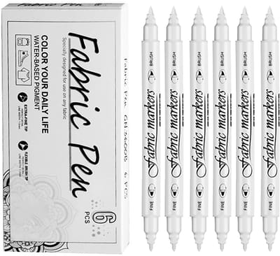 Dailygoods- Textielstiften 6 Stuks - Wasmachinebestendig - Dual-Tip Stofmarkers - Permanente Textielmarkers - Geschikt voor Kleding - Afmetingen 18 x 8 x 1,5 cm