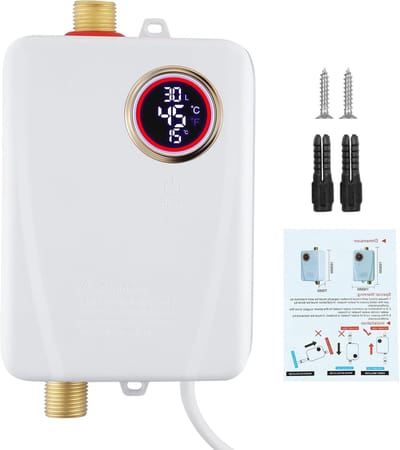 Mini Waterverwarmer - Directe Verwarming - Direct Warm Water - Digitaal LCD Display - 11x11x18 cm - Wit