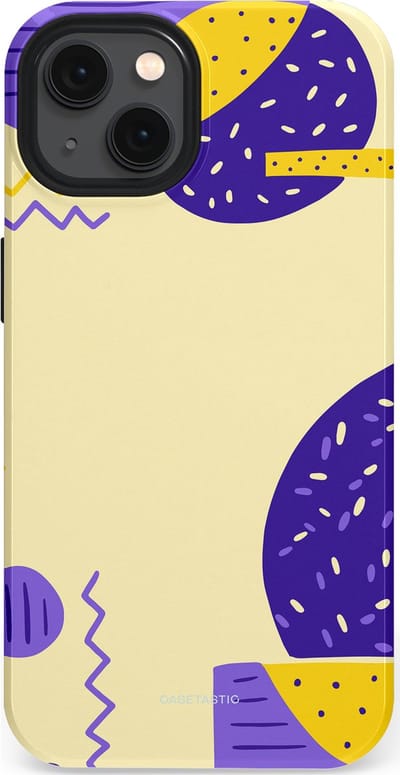 Casetastic hoesje geschikt voor Apple iPhone 13 - MagSafe - Dubbellaagse bescherming - Geo zigzag - Fashion Case - Crème Blauw Geel