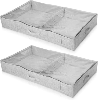Opbergtas 91x50x14 cm - Set van 2 - Ademend polyester fleece - Ritssluiting en kijkvenster - Grijs