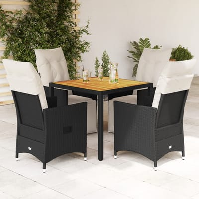 vidaXL - 5-delige - Tuinset - met - kussens - poly - rattan - zwart
