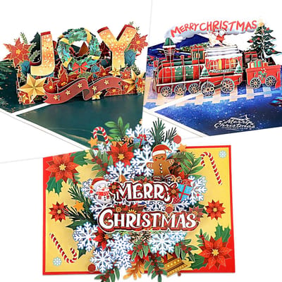 Kesote Kerstkaarten, pop-up kaarten, Kerstmis, 3 stuks, wenskaart, 3D-wenskaart met envelop
