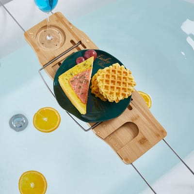 Badrek - Badplank voor in bad - Uitschuifbaar 50 - 86 Cm - Badrekje voor Bad - Bamboe - Verstelbaar Badrek - Badplank