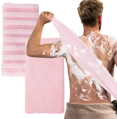 Dailygoods - KEYRI 2 stuks lichaamspeeling-handdoeken voor dieptereiniging, lichaamsspeeling, spons, badspons, douchespons, sauna-spons, lichaamscrub, voor vrouwen en mannen (roze)
