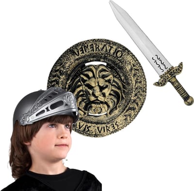 Boland Ridder Carnaval verkleedset voor kinderen - Ridderhelm - Zwaard van 48 cm - Schild - Kunststof