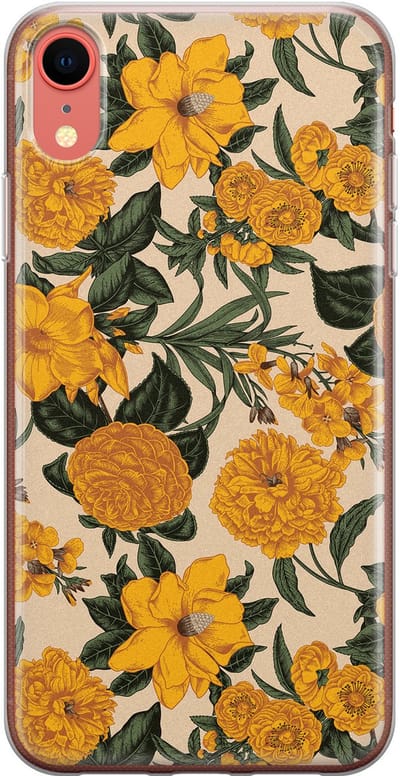 Leuke Telefoonhoesjes - Hoesje geschikt voor iPhone XR - Retro flowers - Soft case - TPU - Bloemen - Geel